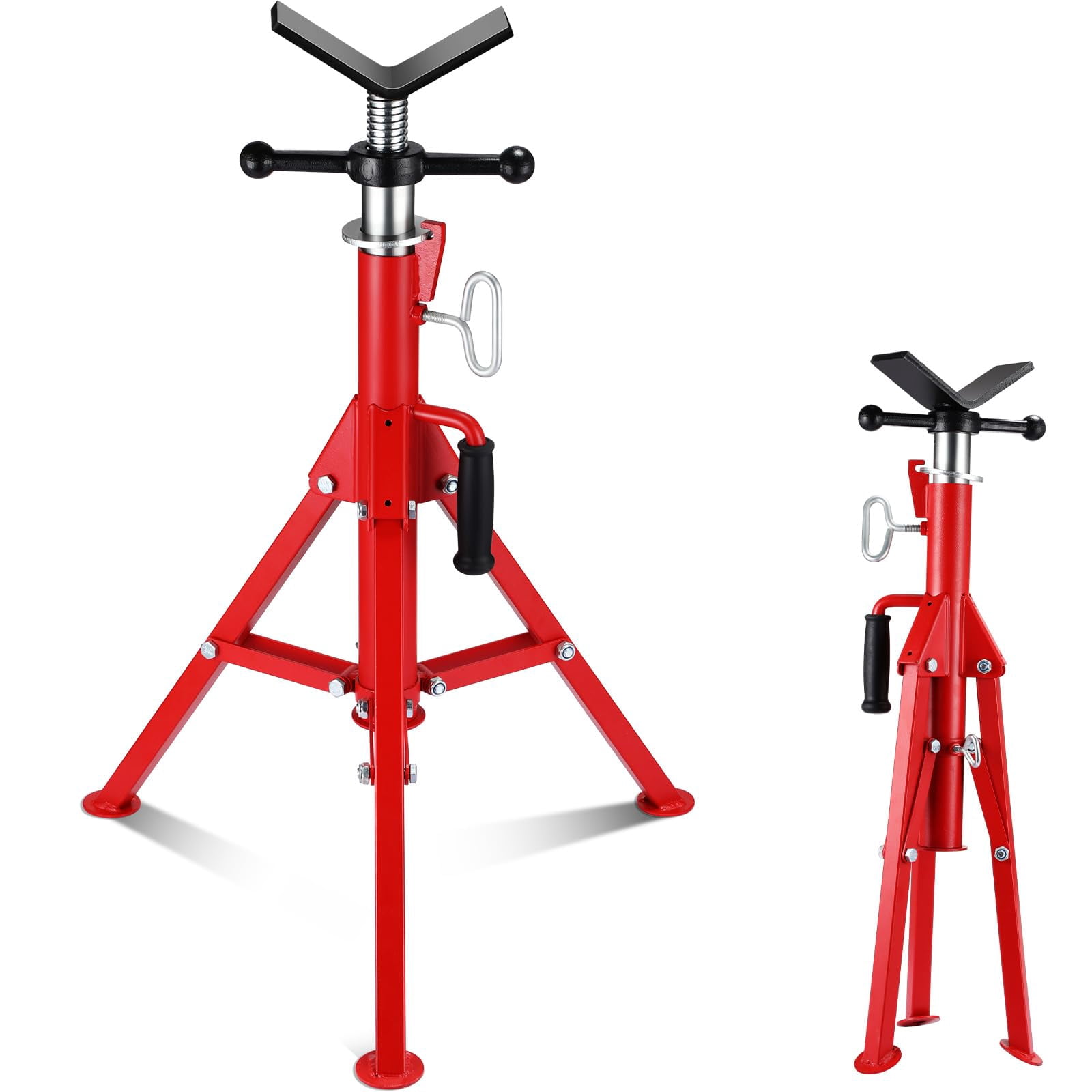 Mescukay 2500 LBS V-Head Pipe Jack Stand, Heavy Duty Steel Jack Stands with Folding Legs, 28"-52" Adjustable Height Portable Tripod Pipe Stands for Welding, Pipe Threading