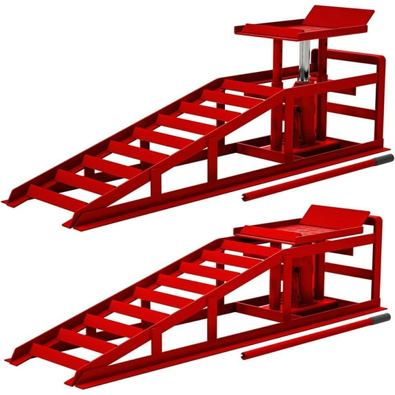 Mescukay 2PCS Hydraulic Car Ramps 5T 11000lbs Low Profile Car Lift Service Ramps Truck Trailer Garage, Hydraulic Vehicle Ramps, Lift Height 11.61"-16.21"