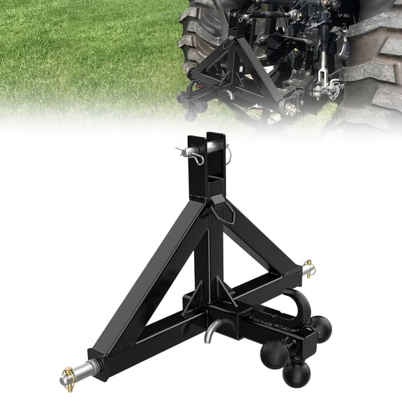 Mescukay 3 Point Hitch Receiver - 2" Receiver & Towing Ball Mount for Implements Hauling, 10,000 lbs Tractor Trailer Hitch Attachment for Category 1 Tractors
