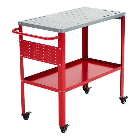 Mescukay 36"x18" Portable Welding Table, Welding Workbench Table, 1200lbs Heavy Duty Steel Work Bench with 8 Tool Slots, 5/8-inch Fixture Holes, 4 Casters with Brakes and Tool Tray