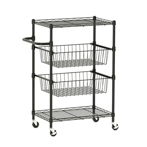 Mescukay 4 Tier Rolling Cart - Heavy Duty Metal Wire Utility Cart with Wheels & Handle Bar, 110 lbs Capacity, for Kitchen, Restaurant & Mobile Storage, Black