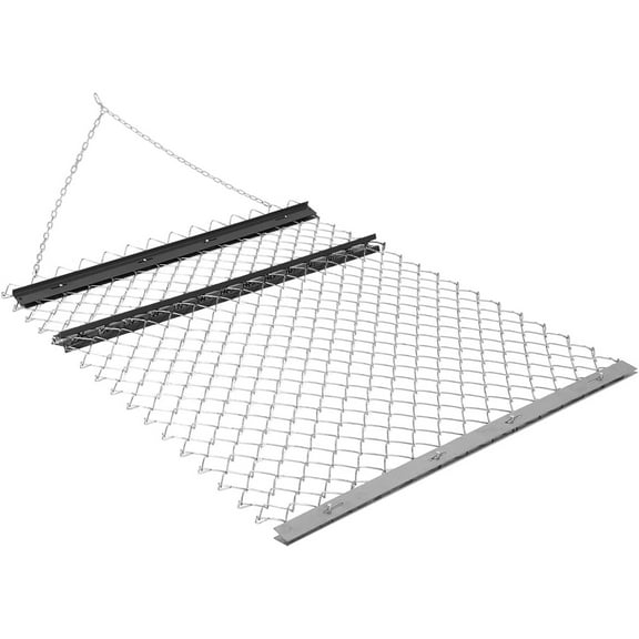 Mescukay 4 x 5 ft Drag Harrow for ATV/UTV Tractor, Chain Harrow Secures Weights in Place with Elastic Cords, Heavy Duty Harrow Rake Lawn Tractor Attachments for Gravel Driveway, Farm & Soil Leveling