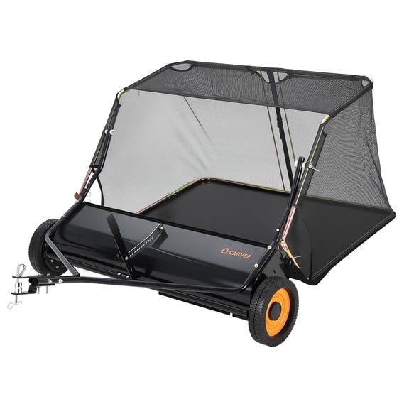 Mescukay 44" Tow Behind Lawn Sweeper, 25 Cu.ft Pull Behind Leaf & Grass Collector, Heavy Duty Garden Sweeper, Adjustable Height Yard Tractor Attachment for Lawn, Farm, Garden