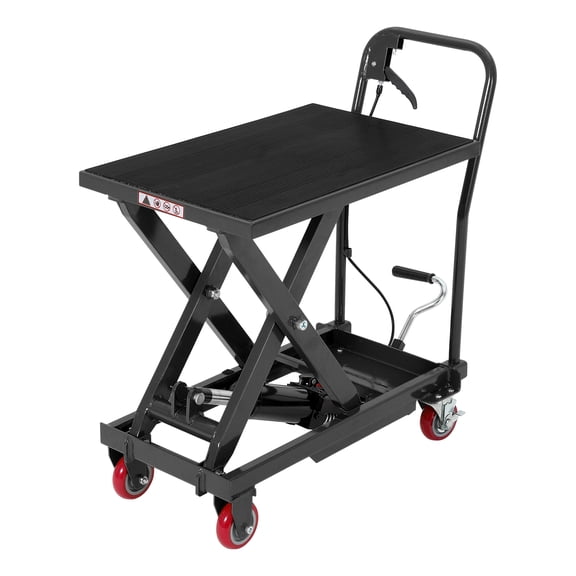 Mescukay 500 LBS Hydraulic Lift Table Cart, 28.5" Lifting Height, Heavy Duty Single Scissor Lift Table with Non Slip Pad & Wheels, Industrial Hydraulic Platform Cart for Warehouse