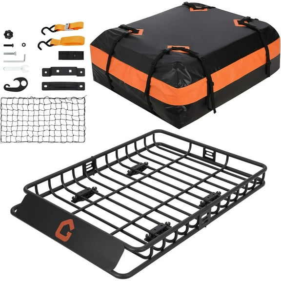 Mescukay 51" x 36" Roof Rack, Heavy Duty Car Rooftop Cargo Carrier Basket with Cargo Net and Bag, Luggage Holder Extension for Universal, Pick Up Trucks, 200lbs Capacity