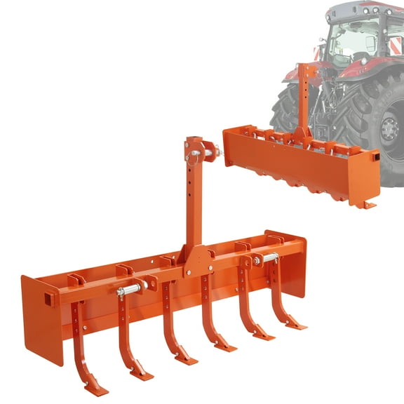 Mescukay 55" Box Blade for Tractor, 6 Adjustable Scarifier Shanks, Heavy Duty Land Leveling Grading for Driveway, Farm, Landscaping, Cat 0 & Cat 1 Tractor Attachment