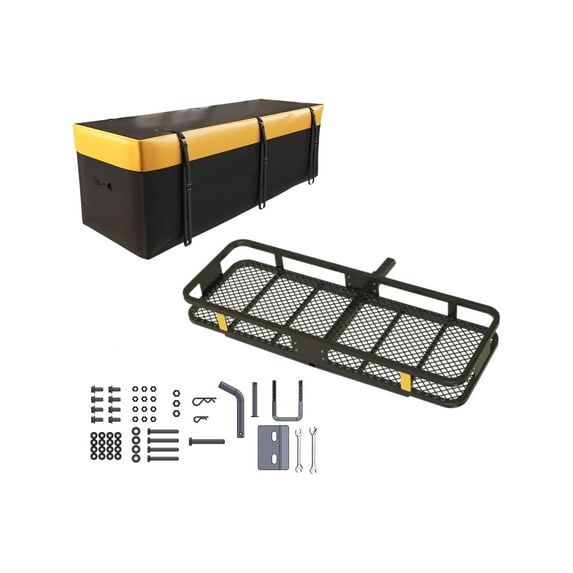 Mescukay 60" x 20" x 6" Hitch Mount Cargo Carrier, 500 lbs Capacity Heavy Duty Folding Trailer Hitch Cargo Basket with 15 Cubic Feet Waterproof Cargo Bag
