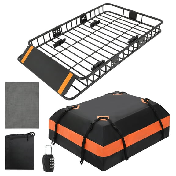 Mescukay 64" x 39" x 6" Roof Rack Cargo Basket with Waterproof Cargo Bag 21 Cubic Feet, Lock, 200 LBS Capacity, Rack Carrier for SUV, Truck