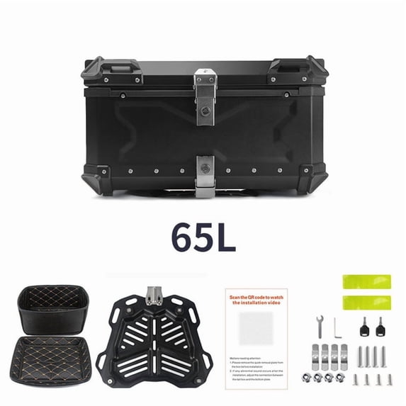 Mescukay 65L Motorcycle Top Case, Waterproof Aluminum Motorcycle Trunk Tour Tail Box with Anti-Theft Lock System, Reflective Strips Design for Helmet Luggage