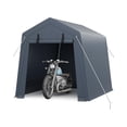 thumbnail image 1 of Mescukay 6x8 FT Portable Outdoor Storage Shed with 2 Roll-Up Zipper Doors & Vents, 240G Heavy-Duty Shelter Waterproof PE Tarp, UV-Resistant Carport for Motorcycle, Firewood, Tools, 1 of 7