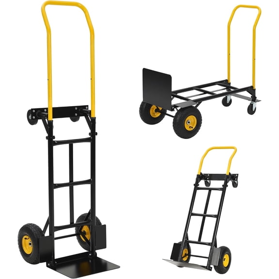 Mescukay 800 lbs Hand Truck, 4-Wheel Platform Truck & 2-Wheel Dolly, with 8" EVA Tires, Easy-Slide Handle for Warehouse, Moving, Garden, Industrial Use