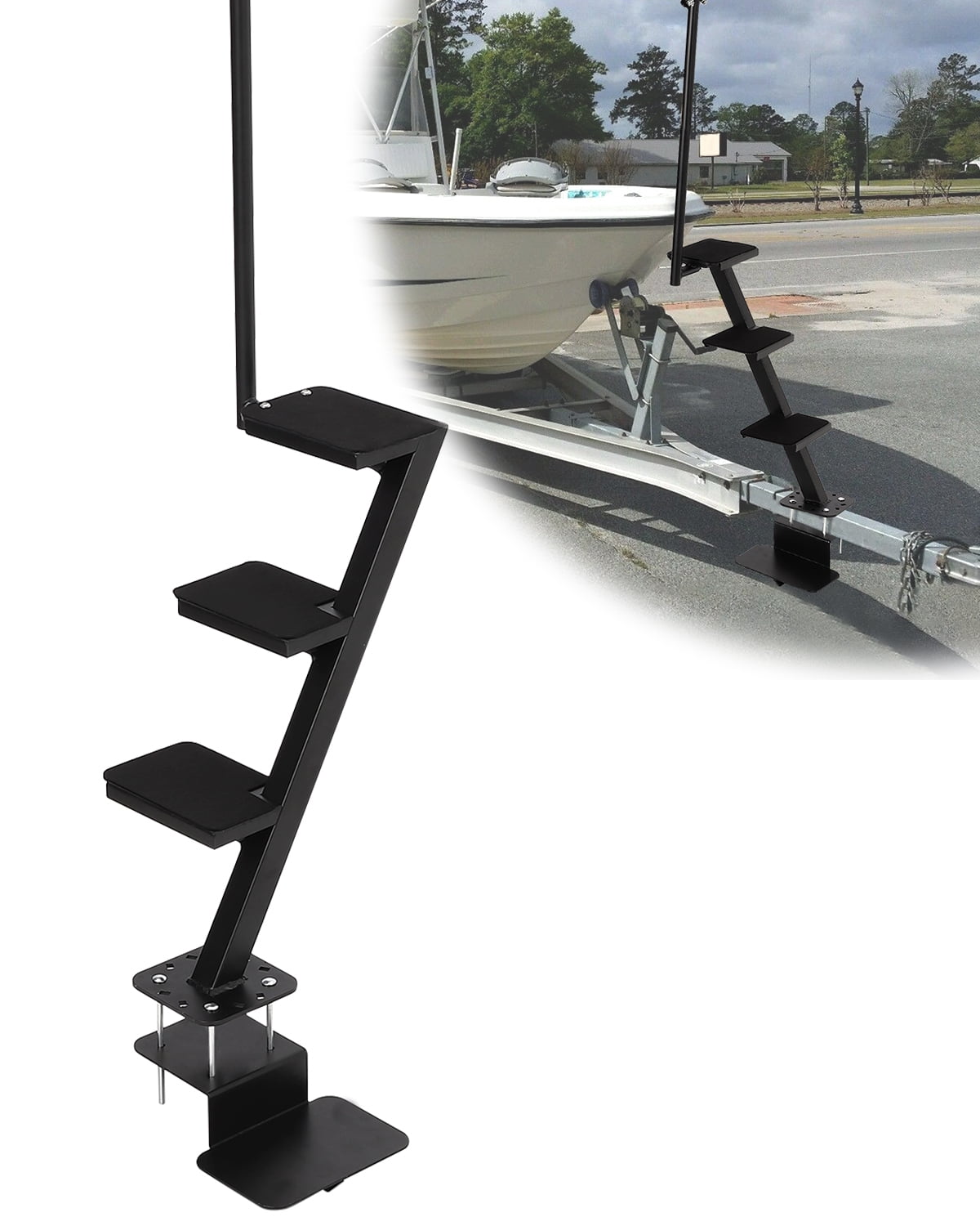 Universal Steps Mescukay Boat Trailer Steps with Handle - Heavy-Duty Non-Slip Surface ...