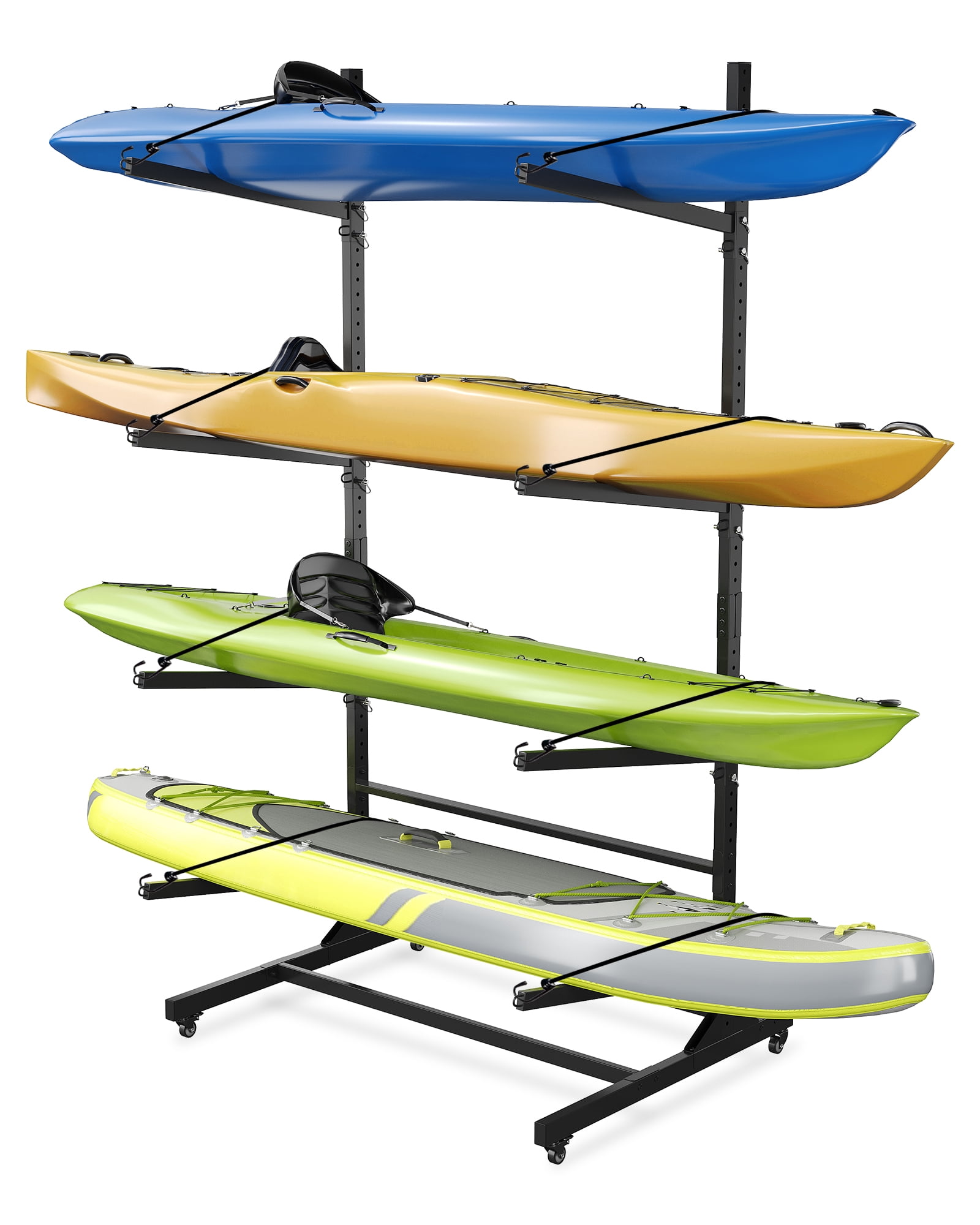 Mescukay Freestanding Kayak Storage Rack for 4 Kayaks, Outdoor Kayak Storage Racks with Wheels, Kayak Stand Heavy Duty Storage for Canoe, SUP and Surfboard