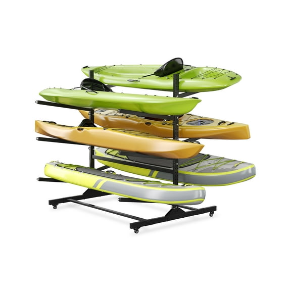 Mescukay Freestanding Kayak Storage Rack 6 Kayaks, Kayak Racks for Outdoor Storage with Movable Wheels, Kayak Stand Heavy Duty Storage for Canoe, SUP and Surfboard