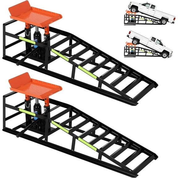 Mescukay Heavy Duty 5 Ton Hydraulic Car Ramps, Vehicle Lift with Reflective Strips, Low Profile Adjustable Height 9.8" to 15", Portable Auto Service Ramps for Oil Changes Garage & Truck Maintenance