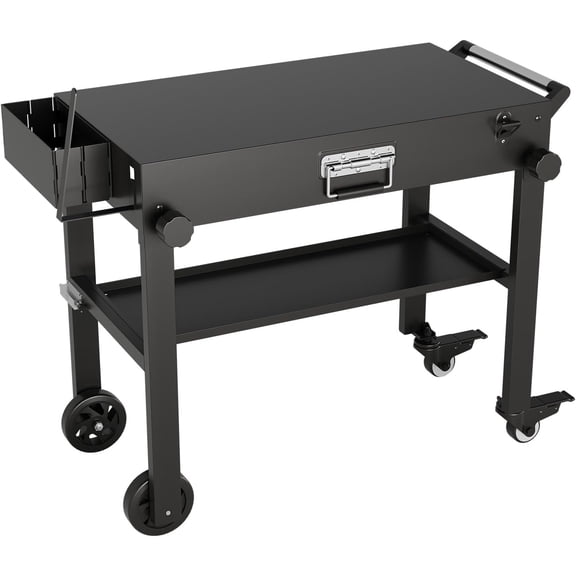 Mescukay Outdoor Folding Dining Cart, Portable Grill Table with Folding Side Table, Wheels, Removable Tray, and Easy Assembly