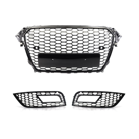 Mescukay RS4Style Honeycomb Front Grill and Fog Light Grille Covers Set for 2013-2016 Audi A4 B8.5