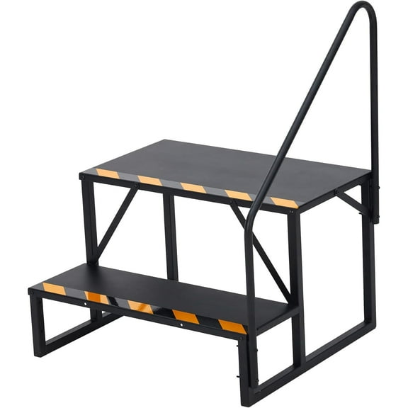 Mescukay RV Steps with Handrail, 2-Tier RV Stairs, Heavy-Duty Steel Camper Steps with Non-Skid Tapes, RV Step Ladder for Trailer, Mobile Home, Porch, Hot Tub, 660lbs Capacity