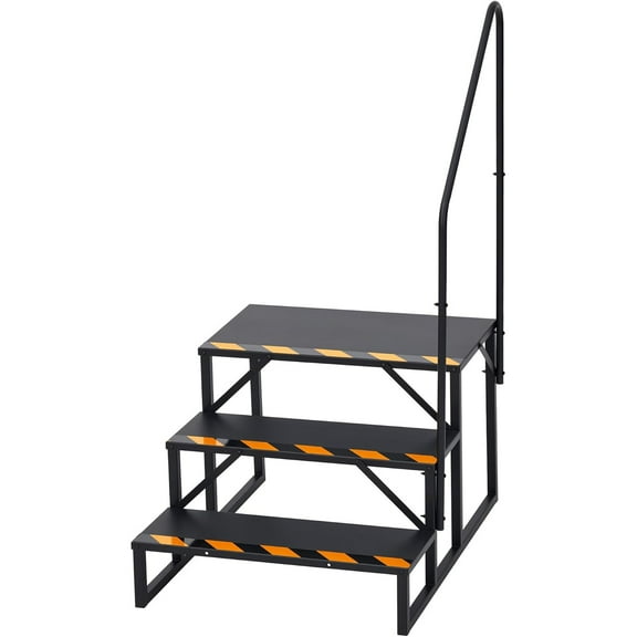 Mescukay RV Steps with Handrail, 3-Tier RV Stairs, Heavy-Duty Steel Camper Steps with Non-Skid Tapes, RV Step Ladder for Trailer, Mobile Home, Porch, Hot Tub, 660lbs Capacity