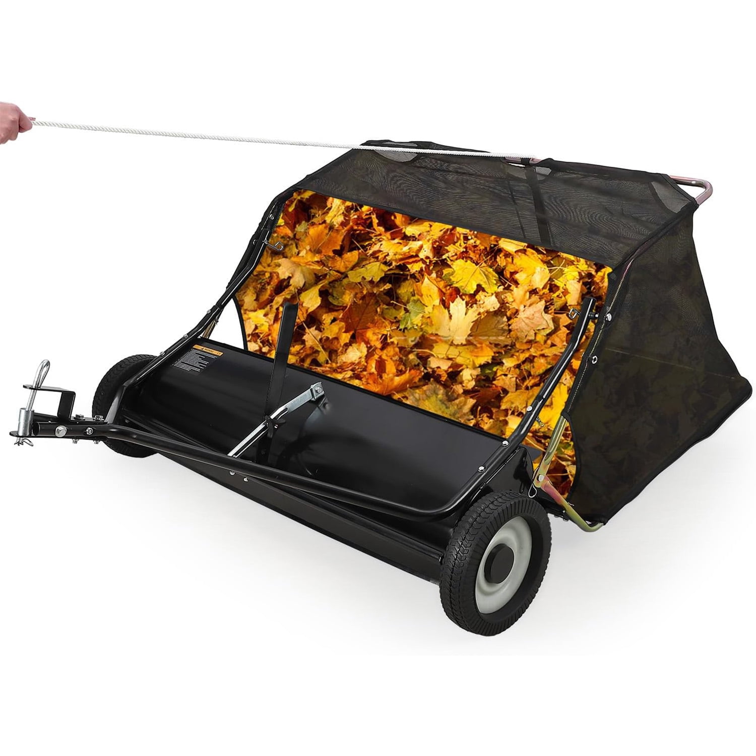 Mescukay Tow Behind Lawn Sweeper, Large Capacity Heavy Duty Leaf & Grass Collector with Adjustable Sweeping Height, Dumping Rope Design for Picking Up Debris and Grass