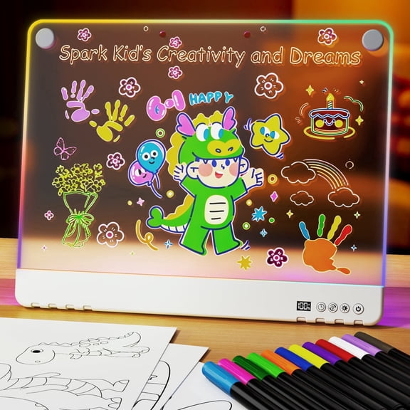 Mesemi 16-Inch Rechargeable LED Drawing Board for Kids, Glow Light Up Note Board Toys, 7-Color Effects, 3-Dynamic Modes, 4-Brightness, Birthday Gift for Girls Ages 3 4 5 6 8-12