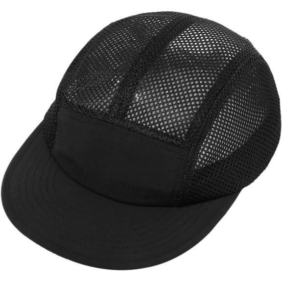 Mesh 5 Panel Hat Adjustable Trucker Baseball Cap Lightweight Breathable Quick Dry Cap Hip Hop Style Flat Brim Hats