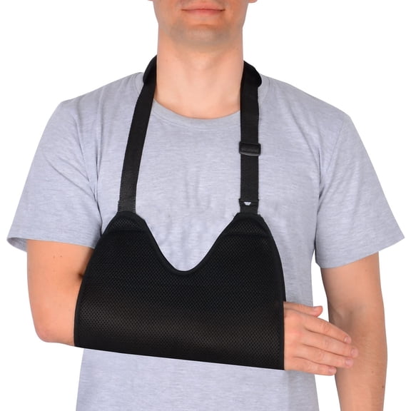 Mesh Arm Sling with Soft Shoulder Cushions, Adjustable Breathable Shoulder Immobilizer Shower Arm Sling Lightweight Medical Shoulder Elbow Support for Women Men, Fits Left Right Arm, Black