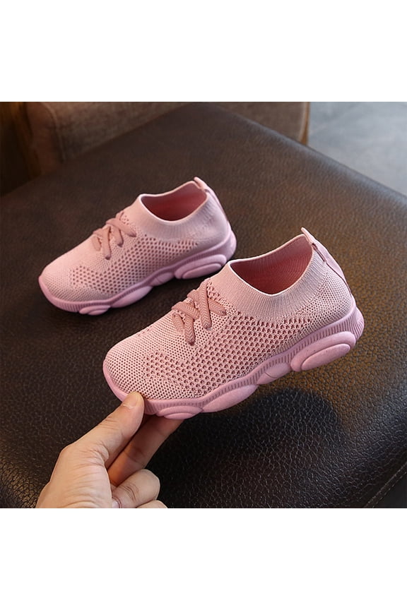 Mesh Athletic Trainers, Toddler Baby Girls Boys Tennis Walking Barefoot Slip On Shoes 18-24 Months Summer Soft Sole Flexible Cheer Shoes Breathable Outdoor Soccer Rubber Sneakers, Pink 5C