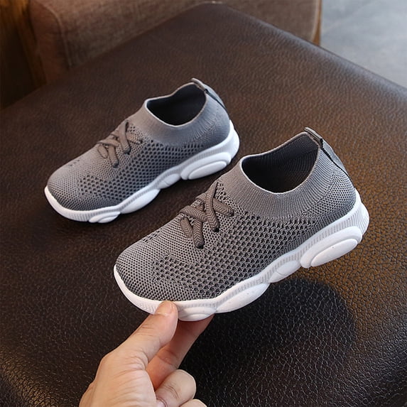 Mesh Athletic Trainers, Toddler Baby Girls Boys Tennis Walking Barefoot Slip On Shoes 18-24 Months Summer Soft Sole Flexible Cheer Shoes Breathable Outdoor Soccer Rubber Sneakers, Gray 9C