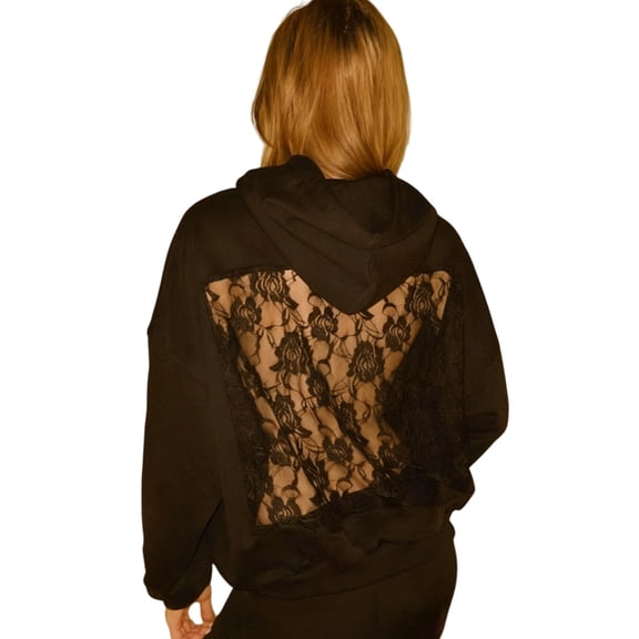 Mesh Back Hoodie Lace Floral Hoodie Sweatshirt Sexy See Through Mesh Pullover for Club Streetwear Dating excitement