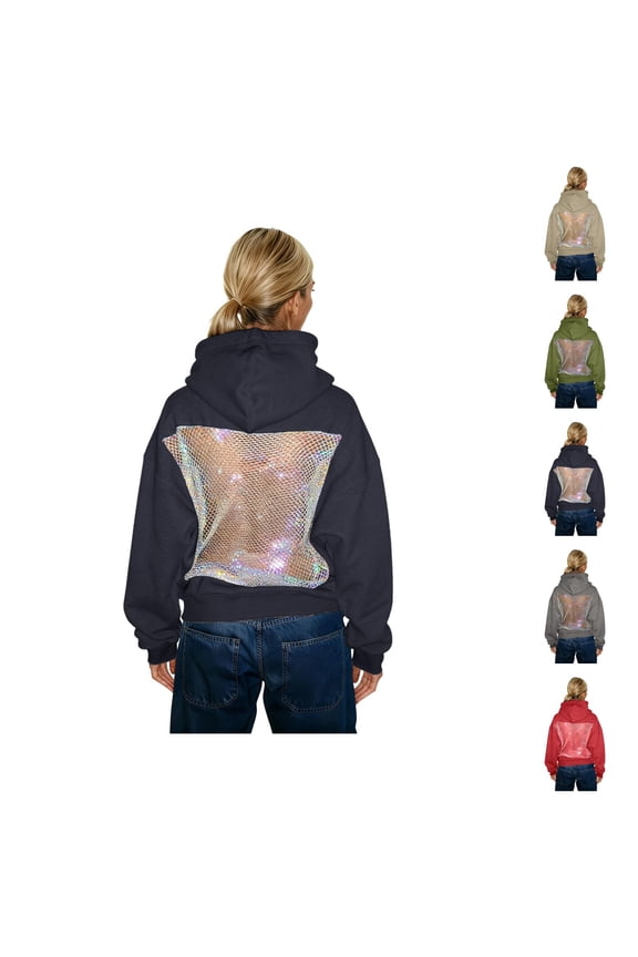 Mesh Back Hoodie for Women 2026 Trendy Hollow out See through Backless Oversized Hooded Sweatshirt with Pockets Pullover
