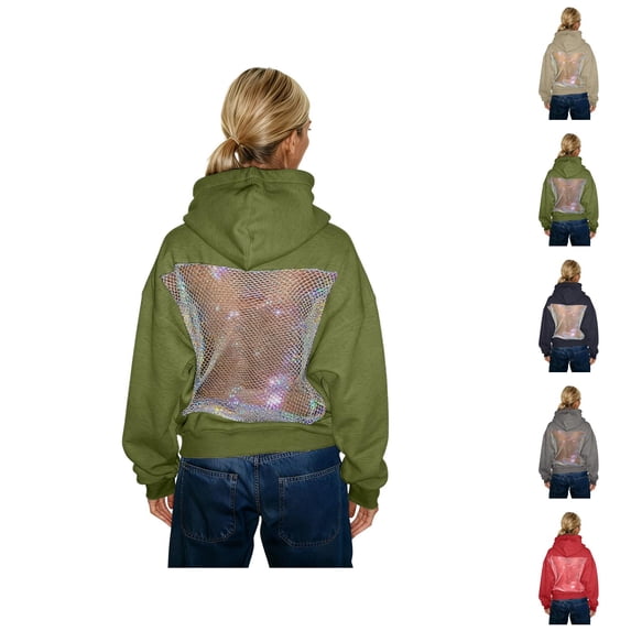 Mesh Back Hoodie for Women 2026 Trendy Hollow out See through Backless Oversized Hooded Sweatshirt with Pockets Pullover