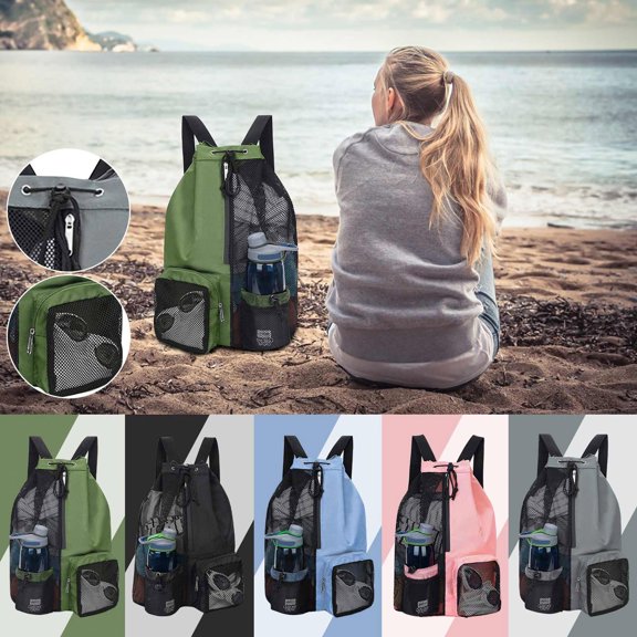 Mesh Backpack Beach Backpack See Through Bag with Wet Pocket for Gym Swim Travel, E