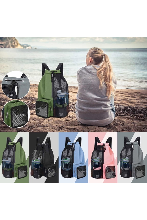Mesh Backpack Beach Backpack See Through Bag with Wet Pocket for Gym Swim Travel, E