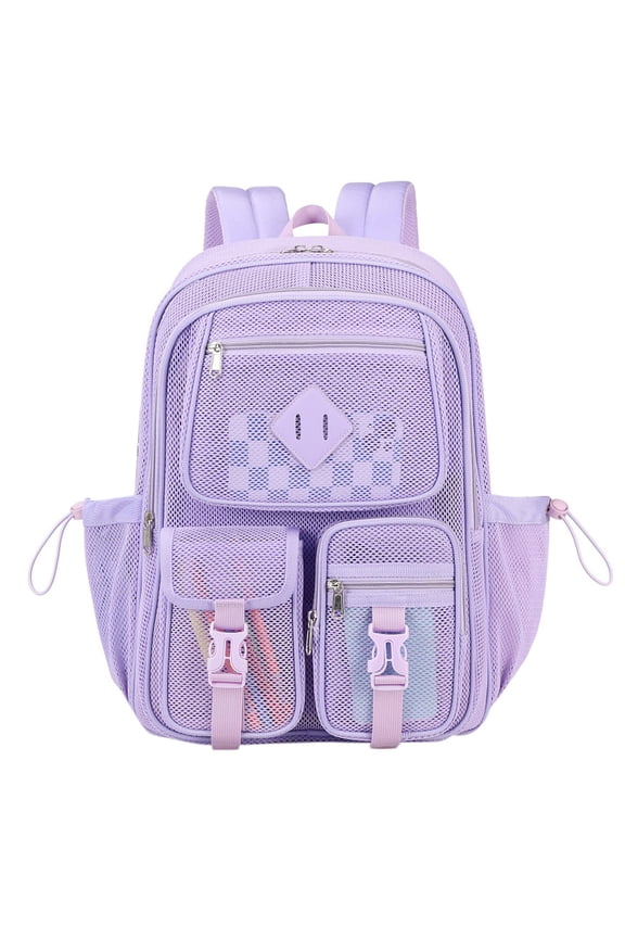 Mesh Backpack for School Heavy Duty See Through Net Bookbag G-i-r-ls Semi-Transparent Net Back Pack for Beach, Swimming, Sports, Work, Travel (Purple)