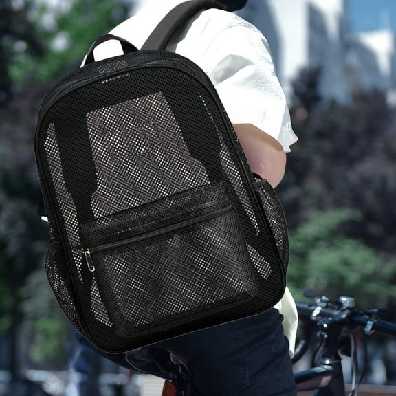 Mesh Backpack for School and Work, High Load Bearing Breathable See Through Bag, Lightweight Black Beach Travel Daypack with Multi Pockets