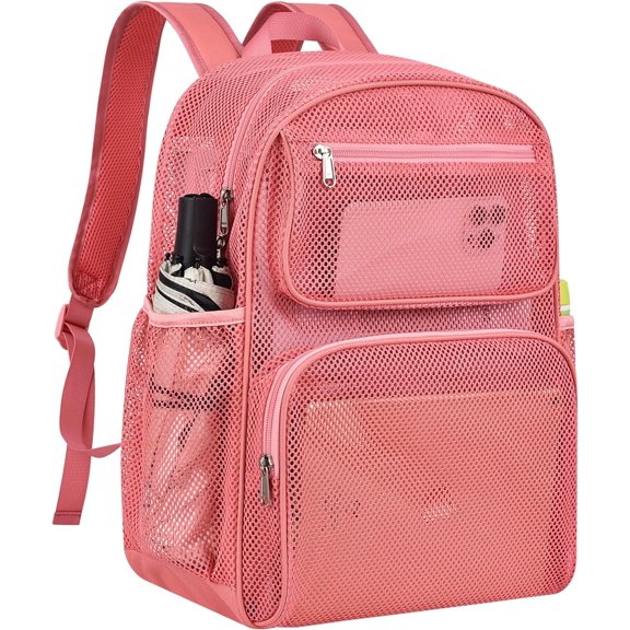 Mesh Backpack with Inner Compartment, Large Heavy Duty Mesh Bag with Padded  Straps for Travel Swimming Hiking Beach -