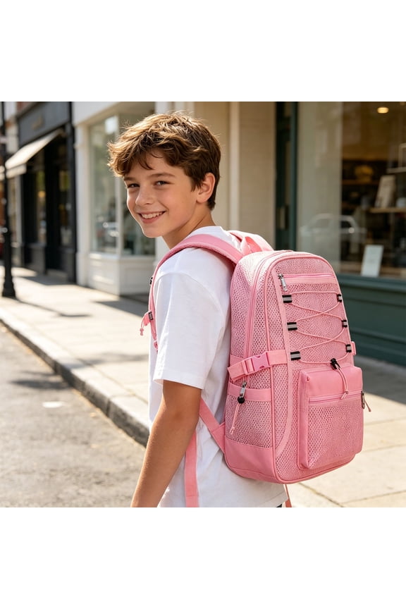 Mesh Backpacks Large Capacity Bookbag Breathable Travel Daypack (Pink One Size)