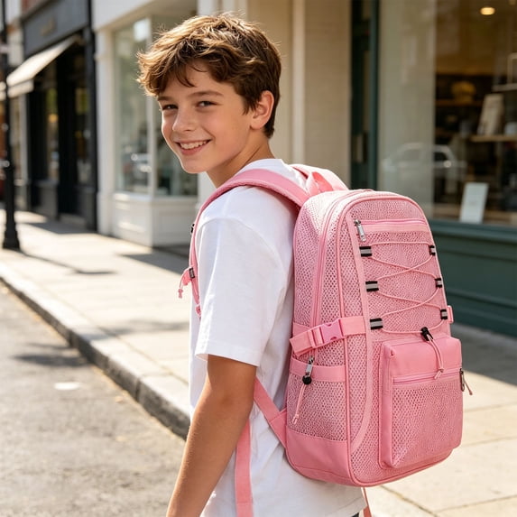 Mesh Backpacks Large Capacity Bookbag Breathable Travel Daypack (Pink One Size)