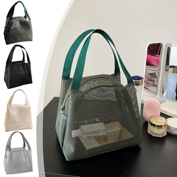 Mesh Bag Toiletry Organizer, Breathable Water-resistant Travel Cosmetic Pouch for Beach Pool Gym Shower Essentials, Portable Handheld Storage with Zipper, Topliu