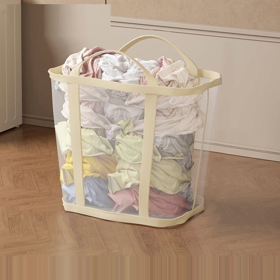 Mesh Bag with Handles, Collapsible Laundry Basket, Foldable Laundry Bag, Breathable Folding Beach Bag,Space-saving Travel Tote Bags