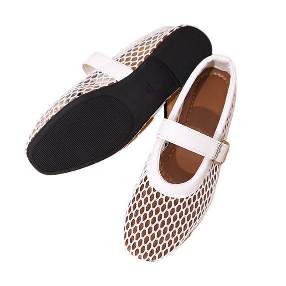 Mesh Ballet Flats for Women Breathable Fishnet Flats with Buckle Casual Work Shoes