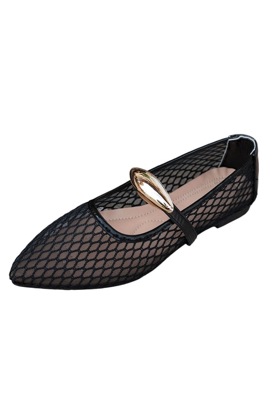 Mesh Ballet Flats for Women Classic Pointed Toe Lightweight Business Work Shoes Breathable Loafers Mary Jane Flat Shoes Black Size 9