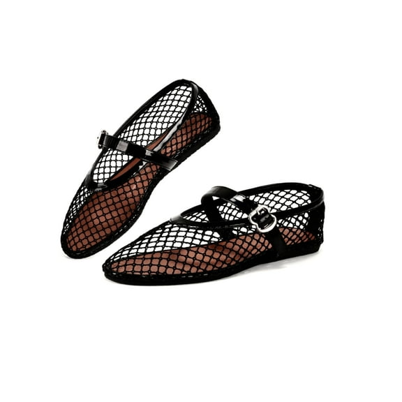 Mesh Ballet Flats for Women Comfortable Buckle Strap Ballerina Shoes Woven Casual Dressy Mary Jane Flats