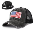 thumbnail image 1 of Mesh Baseball Cap Usa Flag Washed Ponytail Hole Denim Baseball Cap Ponytail Hat Brimmed Fedora Hat Adjustable Summer Sun Hat Daily Casual Dad Trucker Cap Breathable Retro Cap, 1 of 3