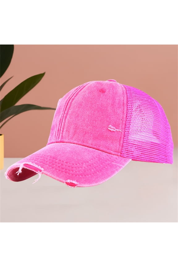 Mesh Baseball Cap for Women Men Pure Color Washed Cotton Distressed Baseball Cap Mesh Back Hat Trucker Hiking Hat Fashion Mesh Breathable Baseball Cap Beach Adjustable Baseball Cap