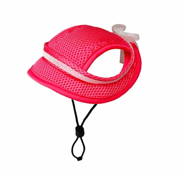 Mesh Baseball Cap with Ear Holes and Adjustable Strap, Hot Pink, Medium