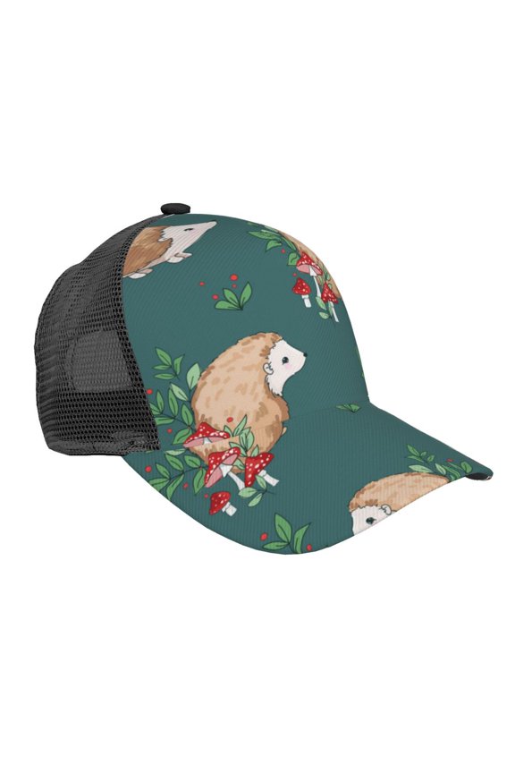 Mesh Baseball Caps Trucker Sun Hat Adjustable Fashion Snapback, Baby Hedgehog Mushroom