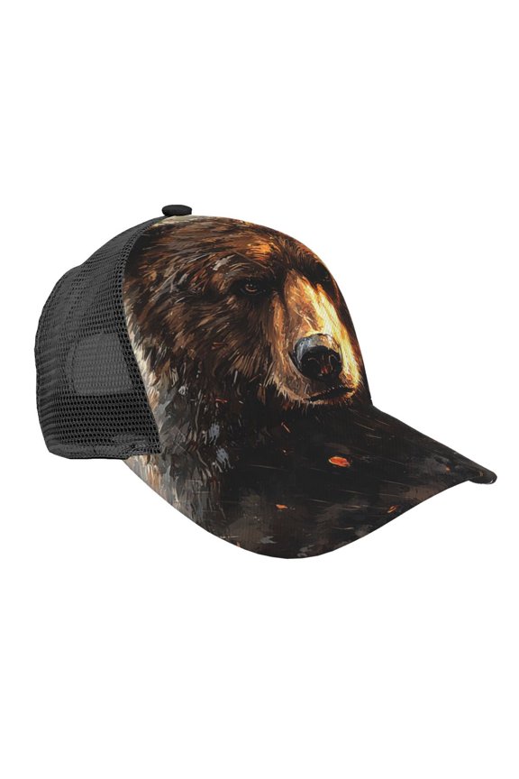 Mesh Baseball Caps Trucker Sun Hat Adjustable Fashion Snapback, Bear Animal Art