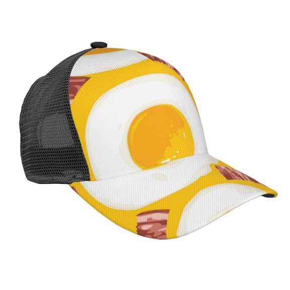Mesh Baseball Caps Trucker Sun Hat Adjustable Fashion Snapback, Breakfast Eggs Bacon Cute